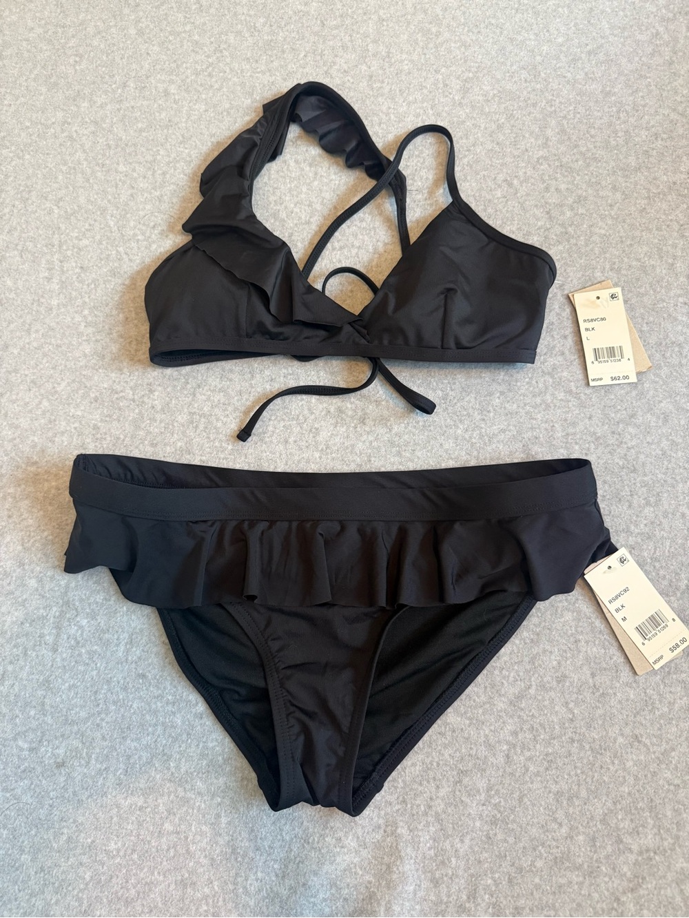 Kenneth Cole Reaction Black Ruffle Bikini Set